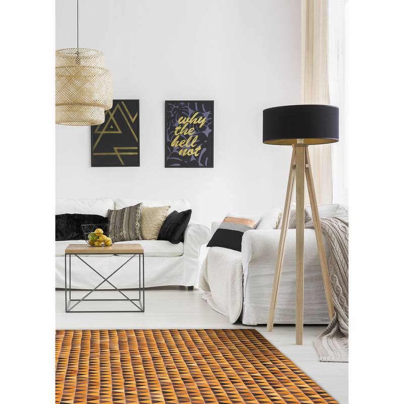 ECARPETGALLERY Handmade Cowhide Patchwork Orange Leather Rug - 5'11 x 5'11