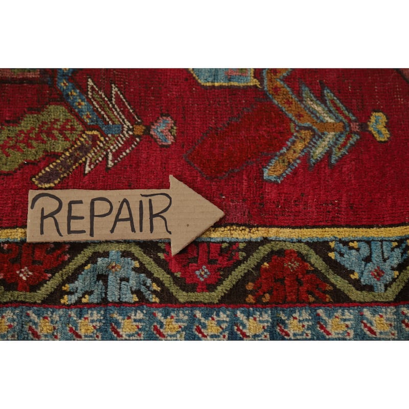 Hand Knotted Oriental 100% Wool Carpet Traditional Geometric Red Karabagh Runner Rug - 12' 0'' X 3' 7''