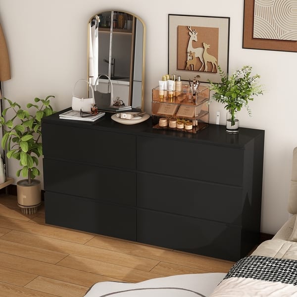small black dresser for bedroom Modern with 6 Deep Drawers, Wide Chest of Drawers, Anti-Tip Stability & Smooth Slide System - Bed Bath & Beyond COLOR:Gray with anti subcategory: sweater dresses GORGLITTER Women's Crochet Halter