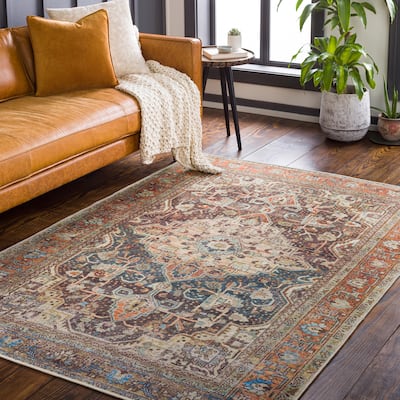 Livabliss Tawa Machine Washable Vintage Medallion Area Rug