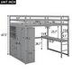 preview thumbnail 5 of 9, Full Loft Bed with Built-in Wardrobe, Desk, Shelves&Drawers, Wood Loft Bed Frame w/Full-Length Guardrails for Bedroom Dorm, Grey
