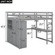 preview thumbnail 4 of 28, Full Size Loft Bed with Wardrobe, Desk, Shelves, Drawers, Grey, Wood Frame