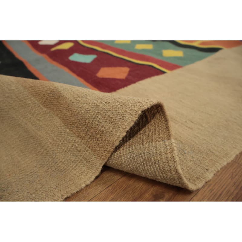 Hand Woven Oriental 100% Wool Carpet Southwestern Modern Multi-Colored Kilim Area Rug - 12' 0'' X 8' 9''