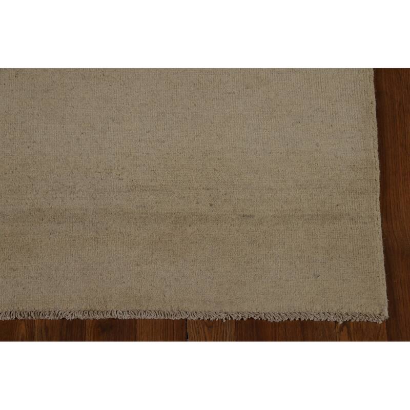 Modern Gabbeh Runner Rug Hand-Knotted Beige Solid Wool Carpet - 3'1" x 9'11"