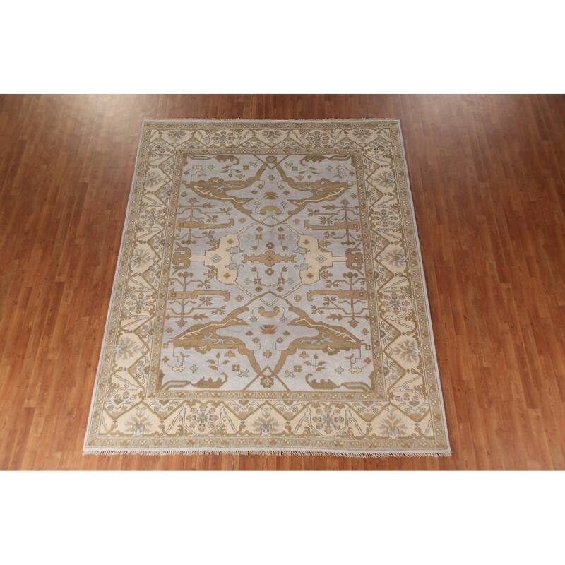 Grey Transitional Oushak Indian Area Rug Handmade Wool Carpet - 8'1"x 9'11"