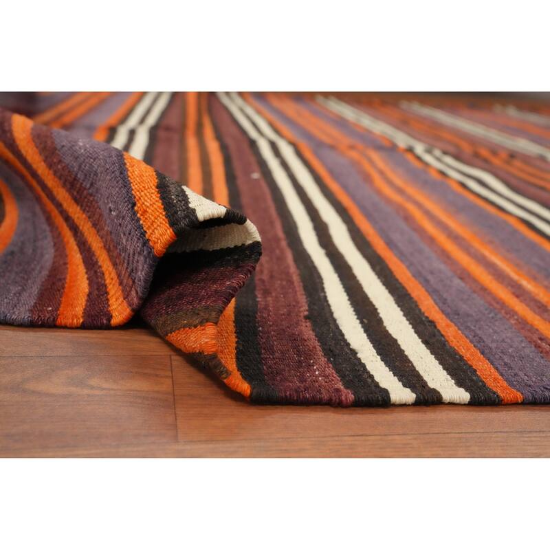 Hand Woven Oriental 100% Wool Carpet Southwestern Geometric Multi-Colored Kilim Area Rug - 11' 1'' X 4' 10''