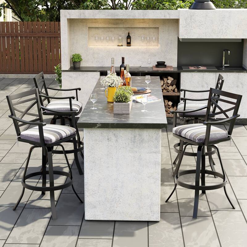 Outdoor Bar Stools Patio Cast Aluminum Swivel Barstools with Sunbrella Cushion