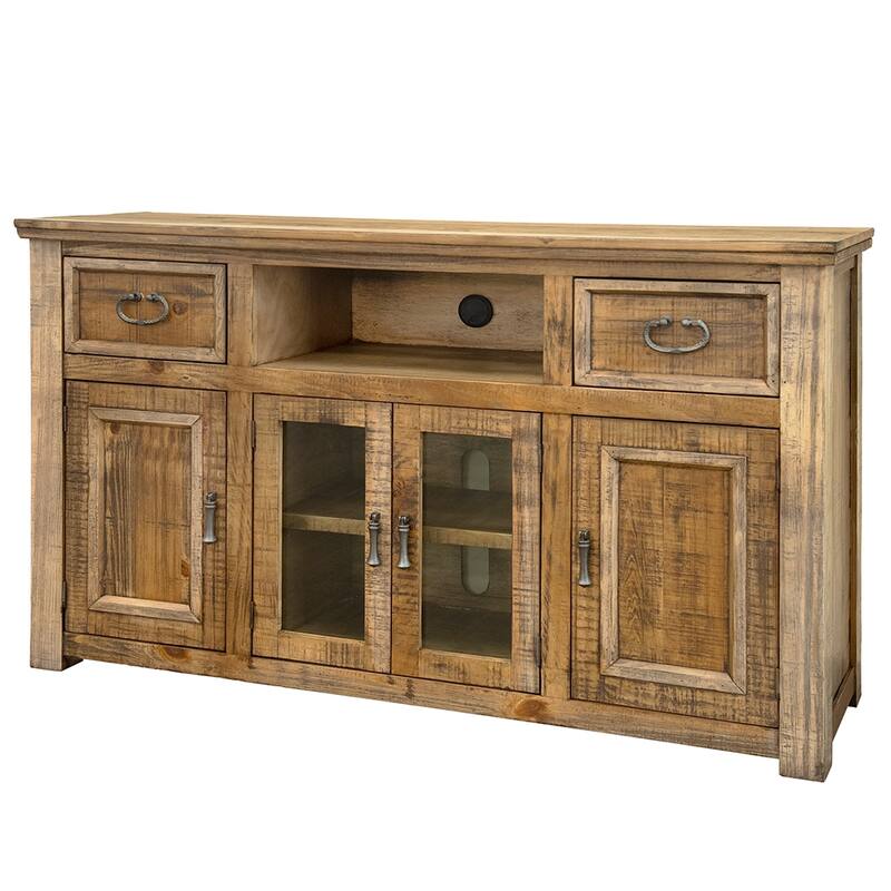 HomeRoots 60" Brown Solid Wood Cabinet Enclosed Storage Distressed TV Stand - 60' X '36.25' X '17.75