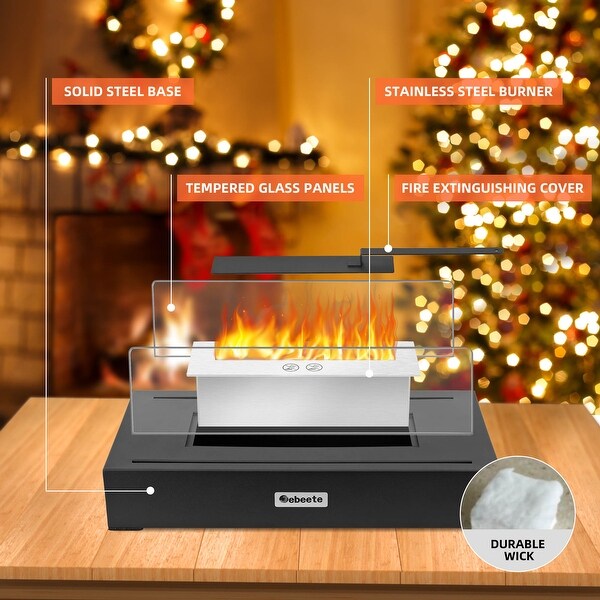 Mini Ethanol Fire Pit Tabletop Fireplace Indoor Outdoor, Black