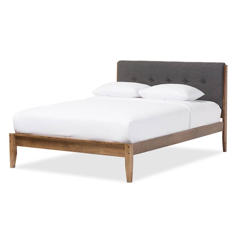 Mid-Century Platform Bed - Modern Grey Bed Frame, Solid Wood, Sleek Design, Easy Assembly