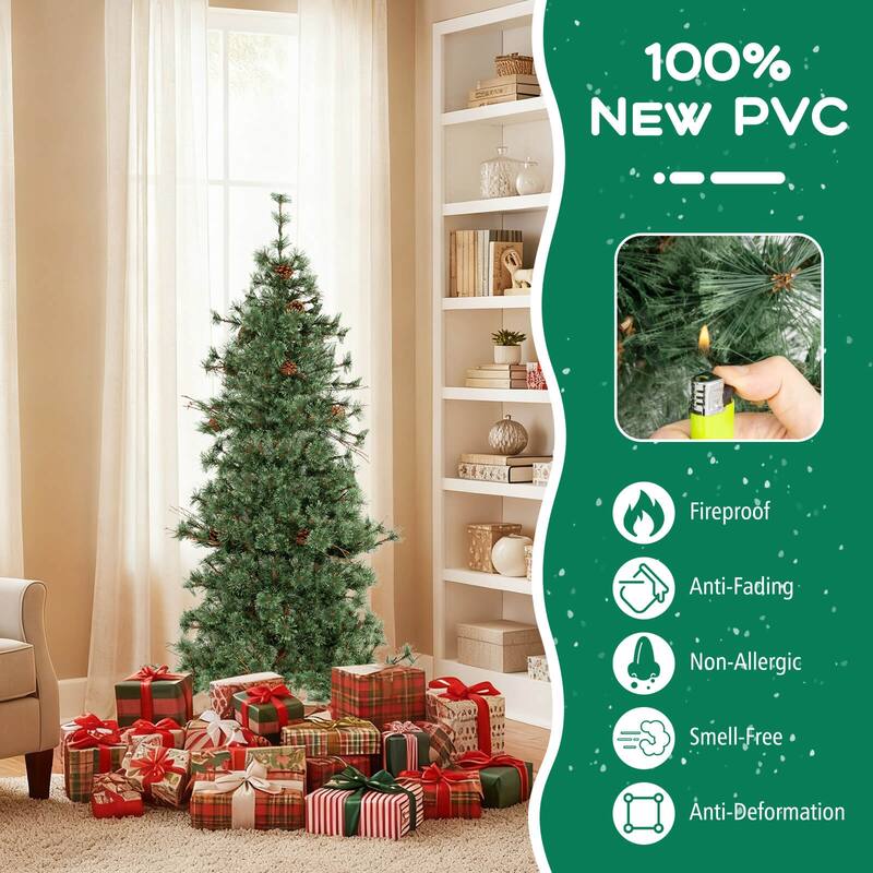 Costway 6/7/8 FT Artificial Christmas Tree with 370/502/702 Branch & - See Details - Green