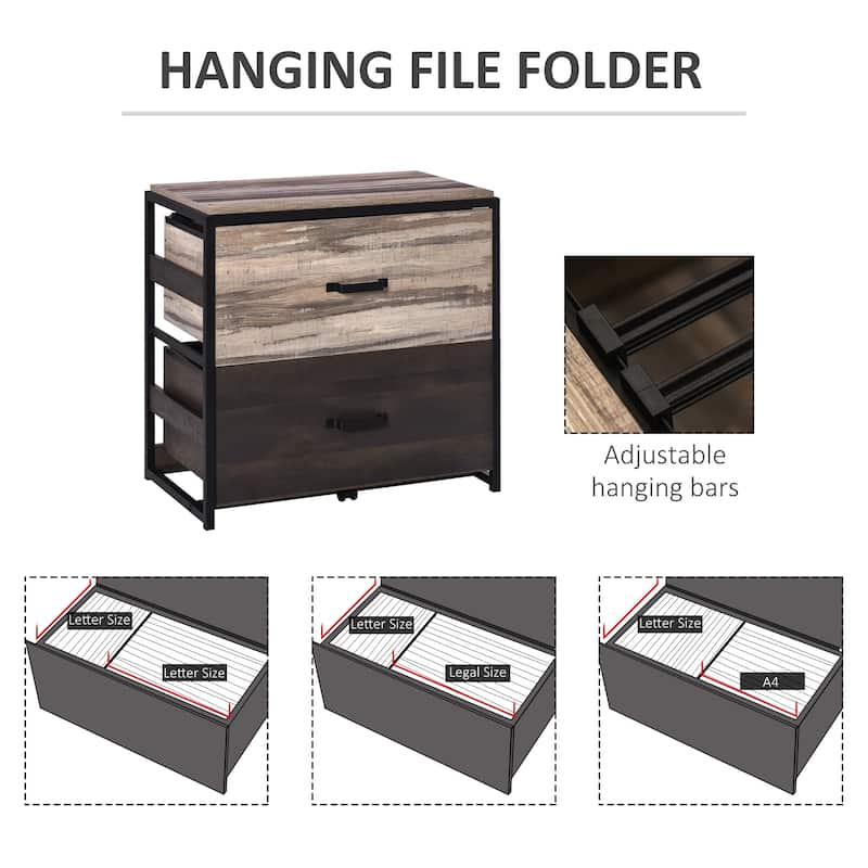 Vinsetto Lateral File Cabinet with 2 Drawers, Hanging Filing Folder, Industrial Home Office Organizer for A4 Letter Legal Size