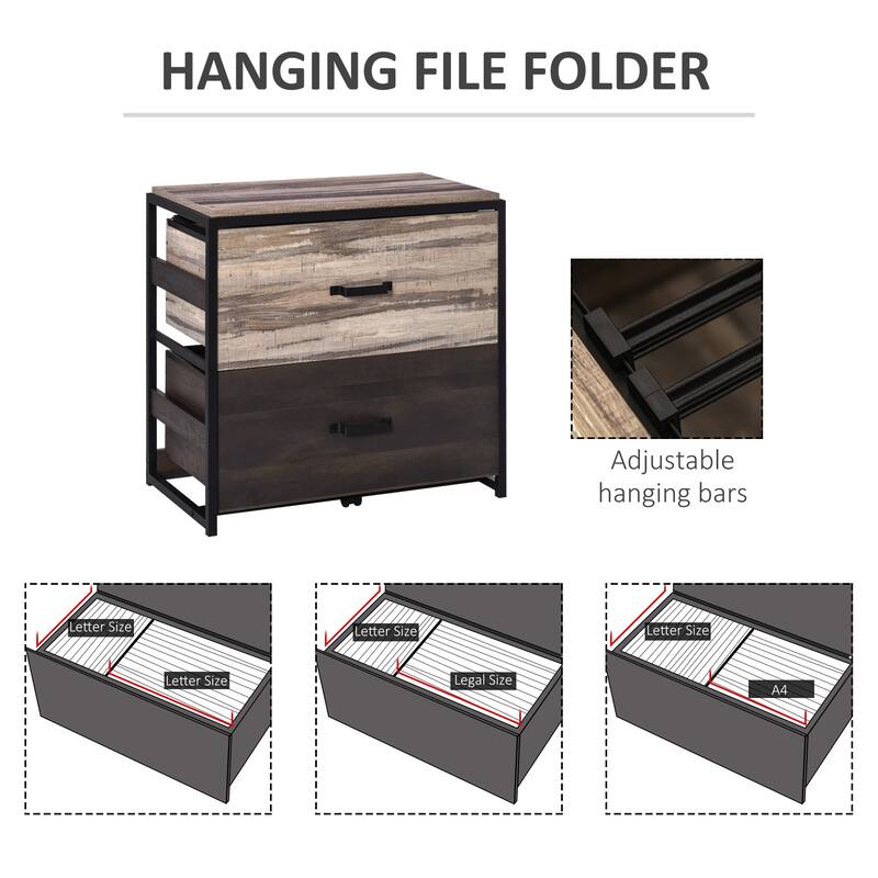 Vinsetto Office File Cabinet with 2 Large Drawers and Adjustable Metal Hanging Bars