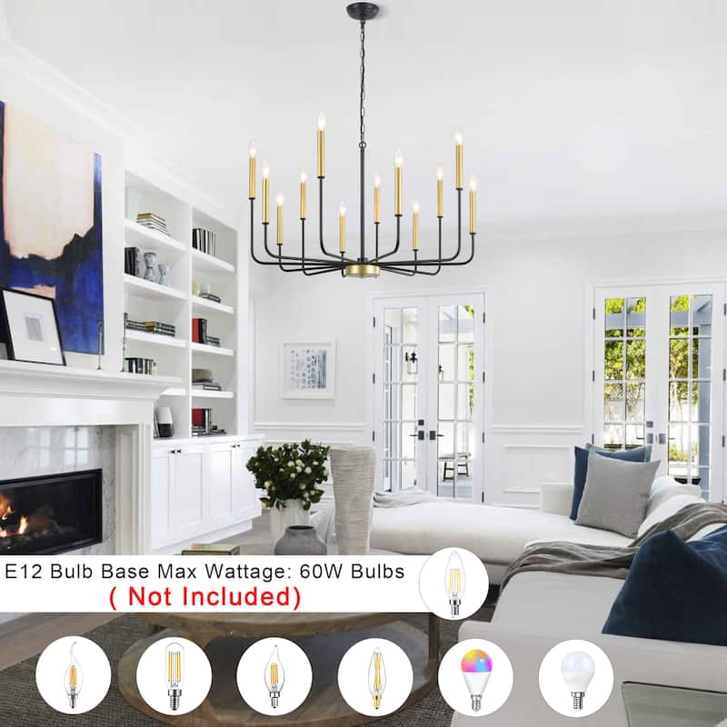 31.29" Wide Farmhouse Chandelier, 12-Light Classic Candle Chandelier for Dining Room Living Room Bedroom Kitchen