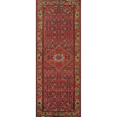 Hand Knotted Oriental 100% Wool Carpet Traditional Geometric Oranges & Rust Hamedan Runner Rug - 9' 7'' X 3' 1''