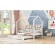 preview thumbnail 3 of 13, Twin Size Kids Bed with Trundle and Storage Shelf, Wooden House Frame with Roof and Play Area Design