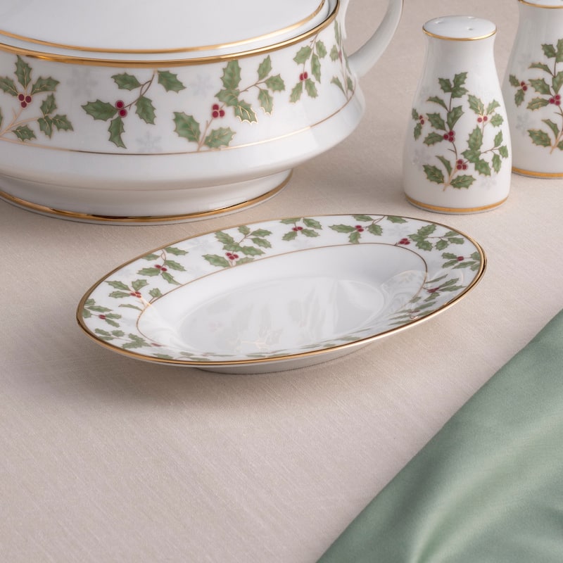 Noritake Holly & Berry Gold Butter/Relish Tray, 8"