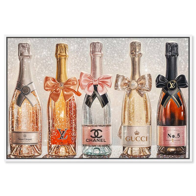 Champagne Bottles Glitz Canvas by Art Remedy - White - 36" x 24"