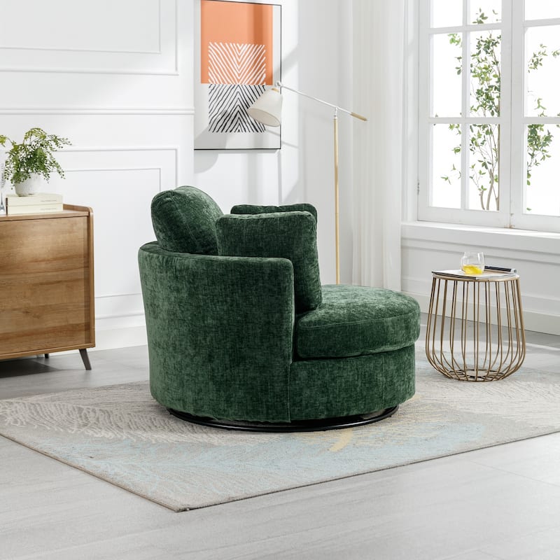 Swivel Accent Barrel Chair and Half Swivel Sofa With 3 Pillows 360 Degree Swivel Round Sofa