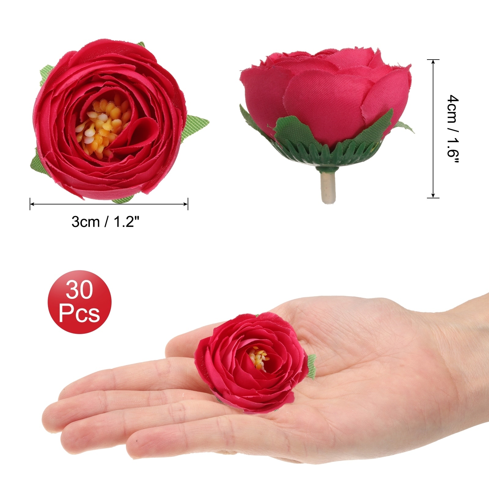 30pcs Artificial Camellia Flower Heads,1.2" Silk Fake camellia Heads, Pink - 30pcs, 1.2"