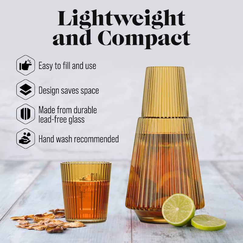 American Atelier Vintage Bedside Water Ribbed Carafe with Lid Tumbler