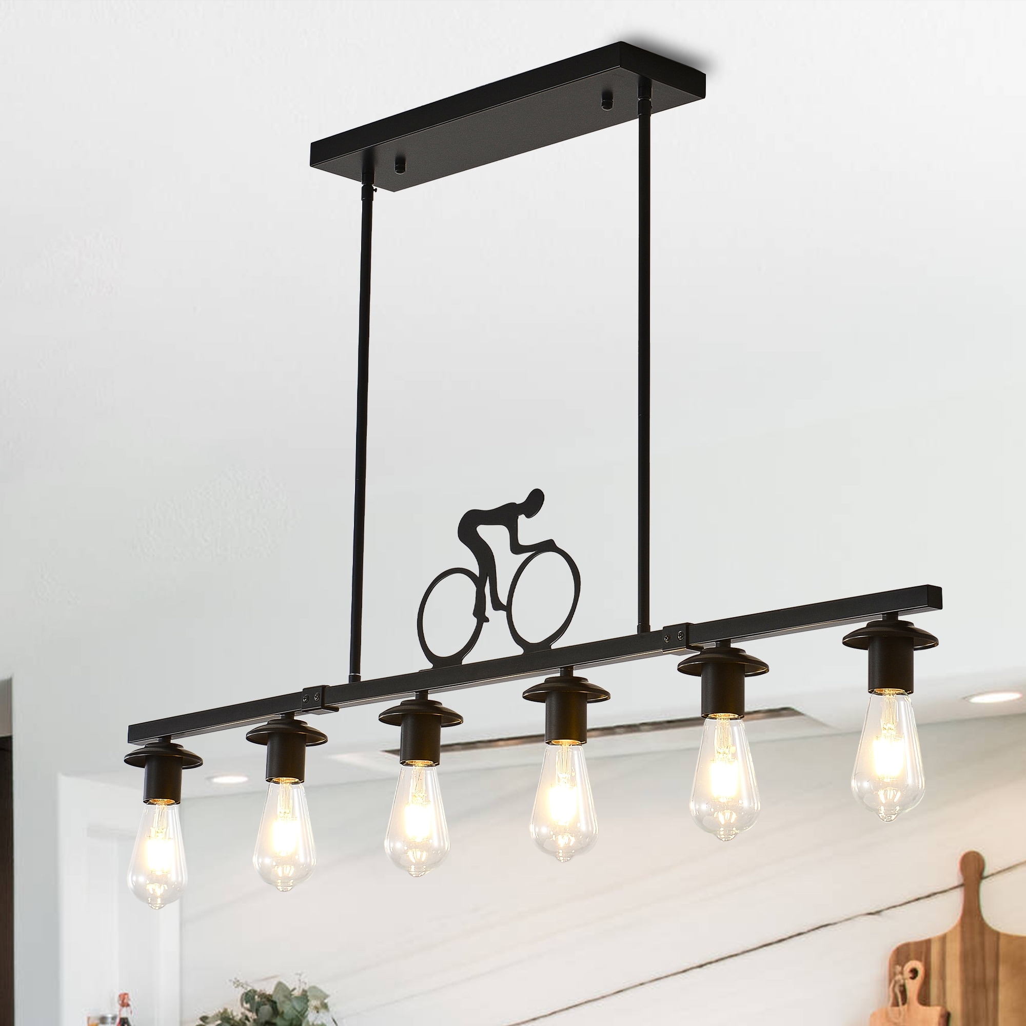 6 - Light Dimmable Kitchen Island Modern Linear Chandelier - Matte Black