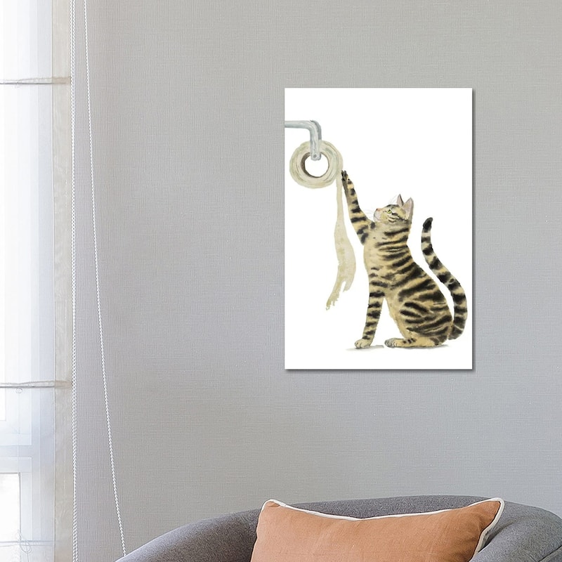 iCanvas "Tabby Cat And Toilet Paper" by Alexey Dmitrievich Shmyrov Canvas Print - 26x18x1.5