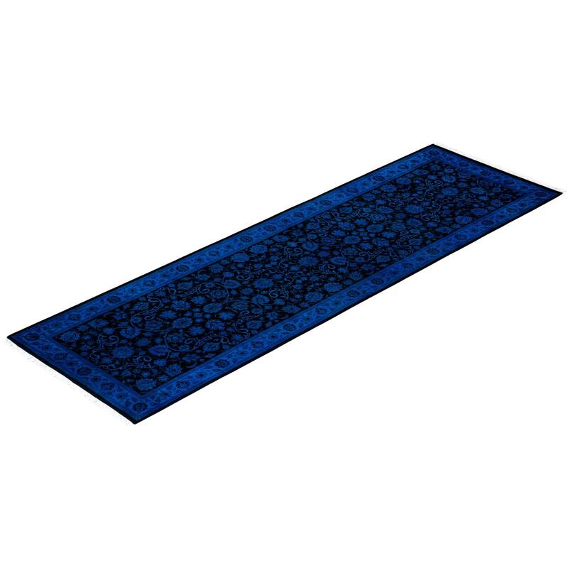 Overton Hand Knotted Wool Vintage Inspired Modern Contemporary Overdyed Blue Runner Rug - 2' 7" x 8' 7"