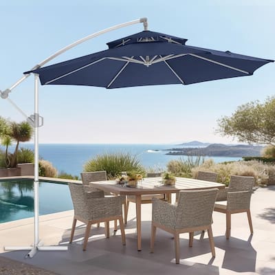 Double Layer 10ft Patio Umbrella with Upgraded Aluminum Frame,Cantilever Hanging Market Umbrella with Base Included