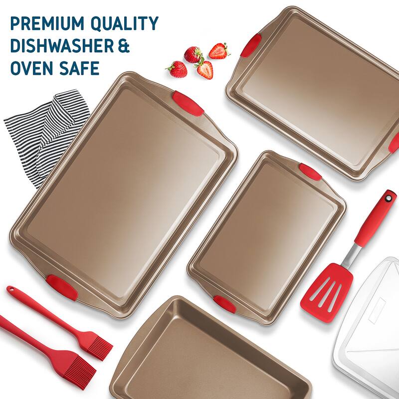 JoyTable Bakeware Set - Nonstick Bakeware Set With Silicone Handles & Utensils