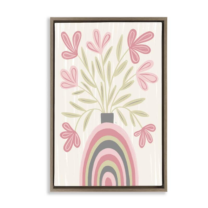 Stupell Pastel Arched Flower Vase Framed Floater Canvas Wall Art Design By Martina Pavlova - 17 x 25 - Brown