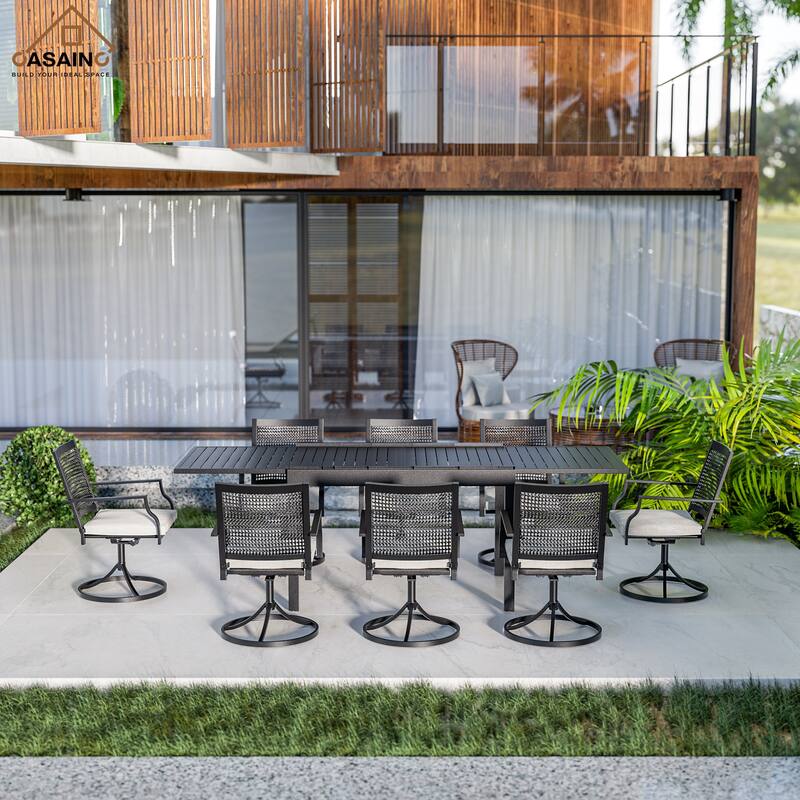 9 Piece Metal Frame Patio Dining Set, Aluminum Extendable Dining Table - Black