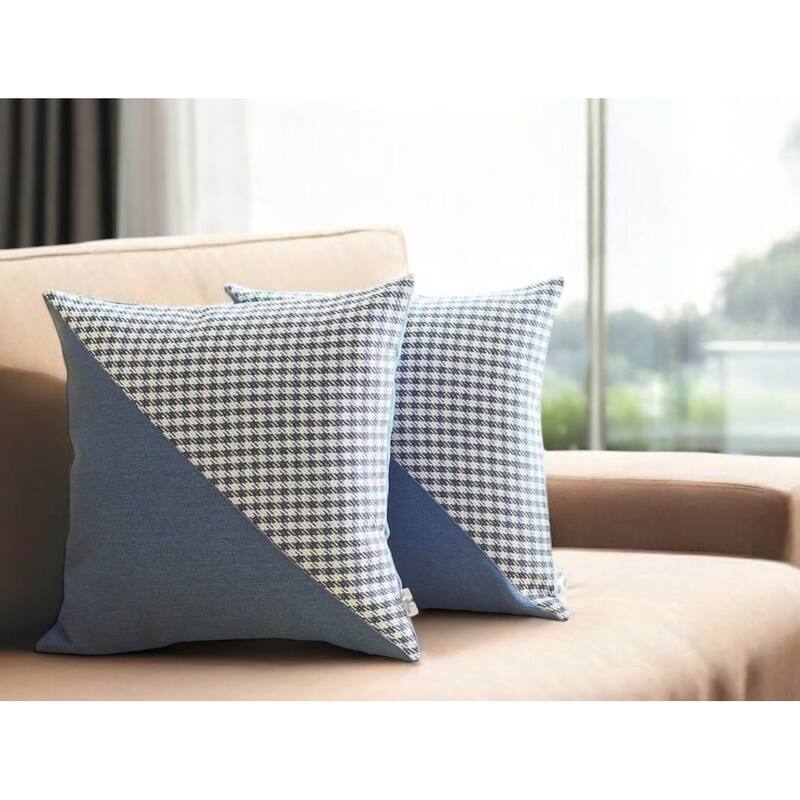 HomeRoots Set Of Two 18" X 18" Black And Blue Polyester Houndstooth Zippered Pillow