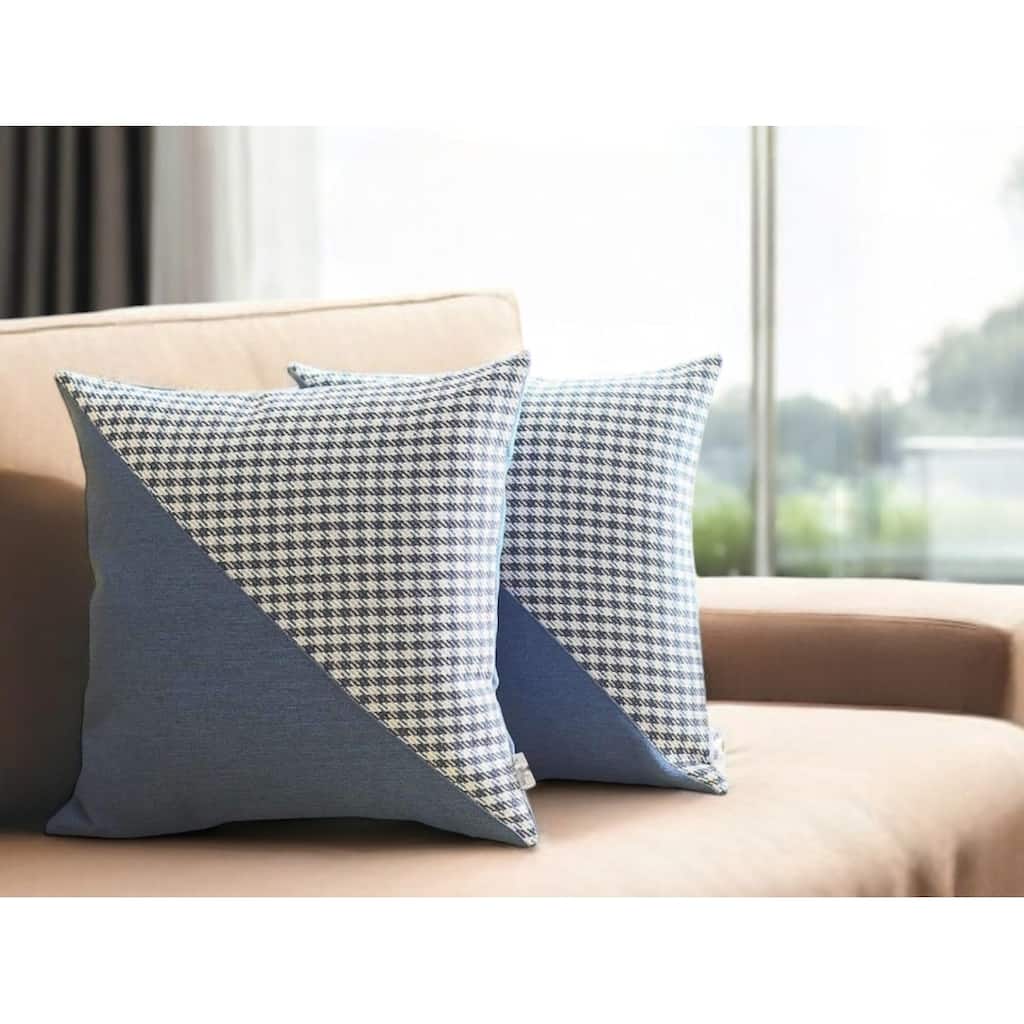 HomeRoots Set Of Two 18" X 18" Black And Blue Polyester Houndstooth Zippered Pillow
