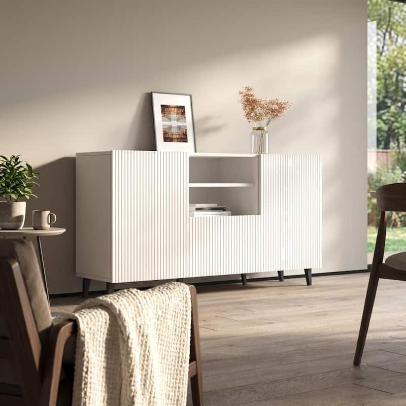 Meble Furniture Pafos 2D1S 59" Sideboard Buffet Credenza 59.3W x 15.7D x 32.3H Modern European Matte Finish