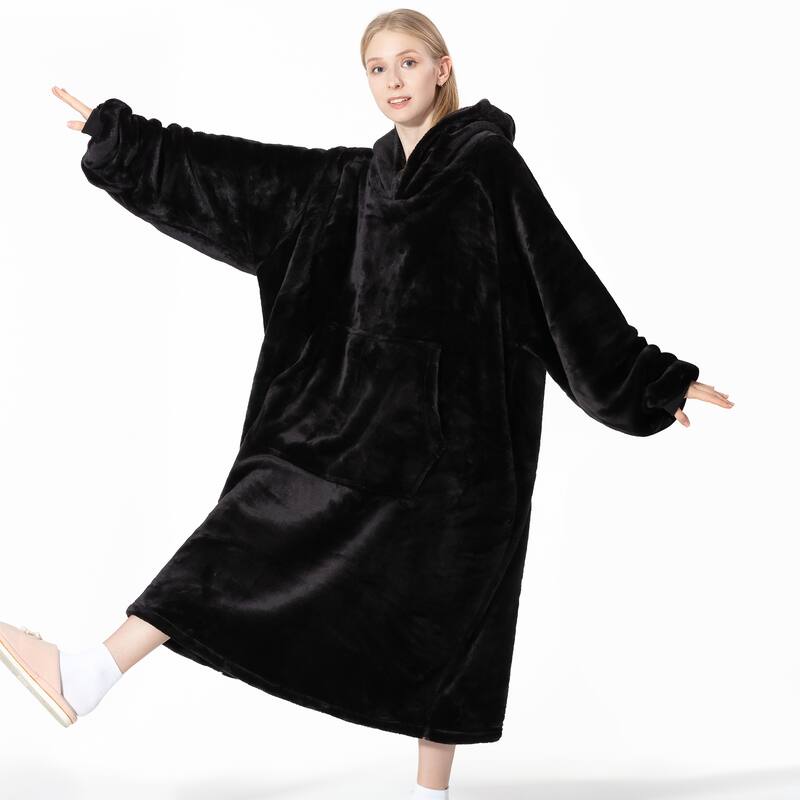 Wearable Blanket Oversized Soft Microplush Hood, Sleeves, Pouch Pocket
