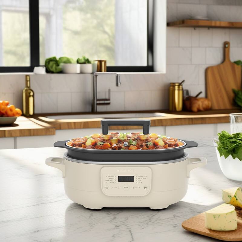 Magnifique Multipurpose Programmable Slow Cooker for Oats, Rice, Braise, Sear - White