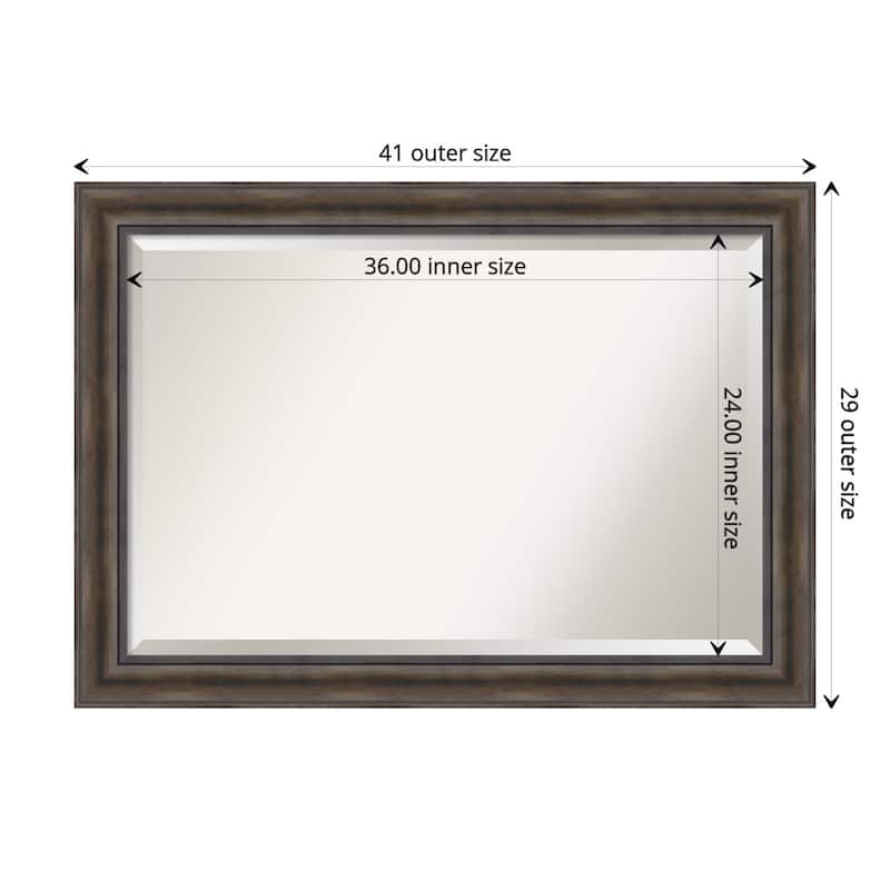 Beveled Wood Wall Mirror - Rustic Pine Frame - Outer Size: 41 x 29 in