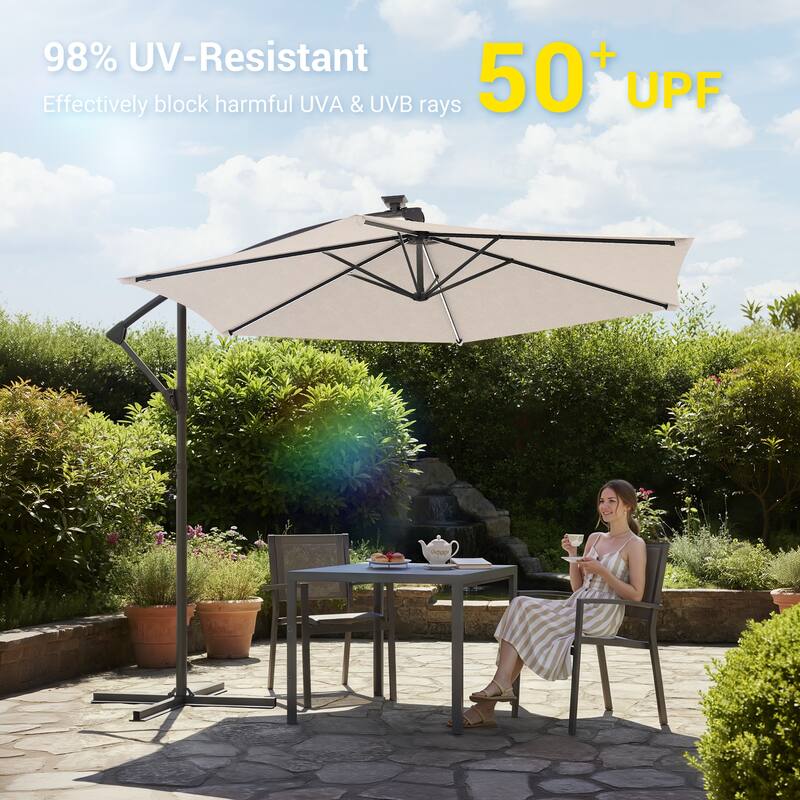 Sonkuki Outdoor 10FT LED lighted Patio Offset umbrella for Garden