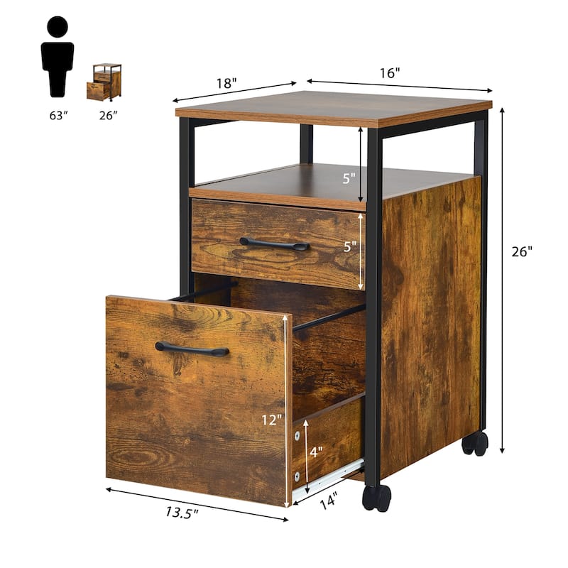 2 Drawer Rolling File Cabinet File Cabinet Printer Stand on Wheels
