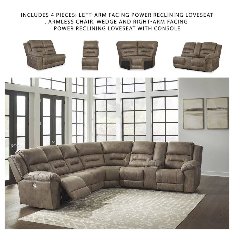 Signature Design by Ashley Ravenel Brown 4-Piece Power Reclining Sectional - 129"W x 93"D x 43"H