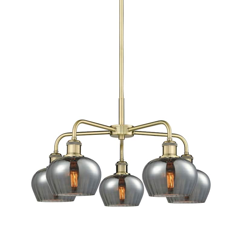 Innovations Lighting 516-5CR-14-25 Fenton Chandelier Fenton 5 Light - Antique Brass / Plated Smoke