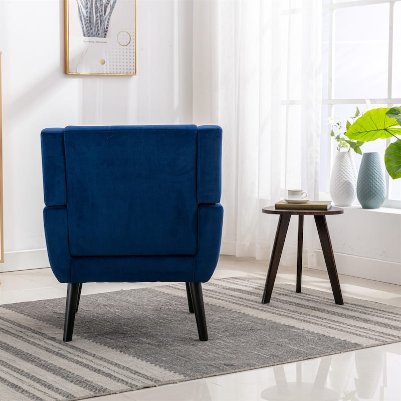 Blue Velvet Modern 29.53" Upholstered Buttons Tufted Accent Chair with Black Solid Wood Legs