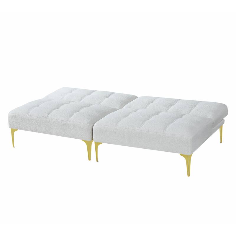 Convertible Sofa Bed Futon with Gold Metal Legs in Teddy Fabric