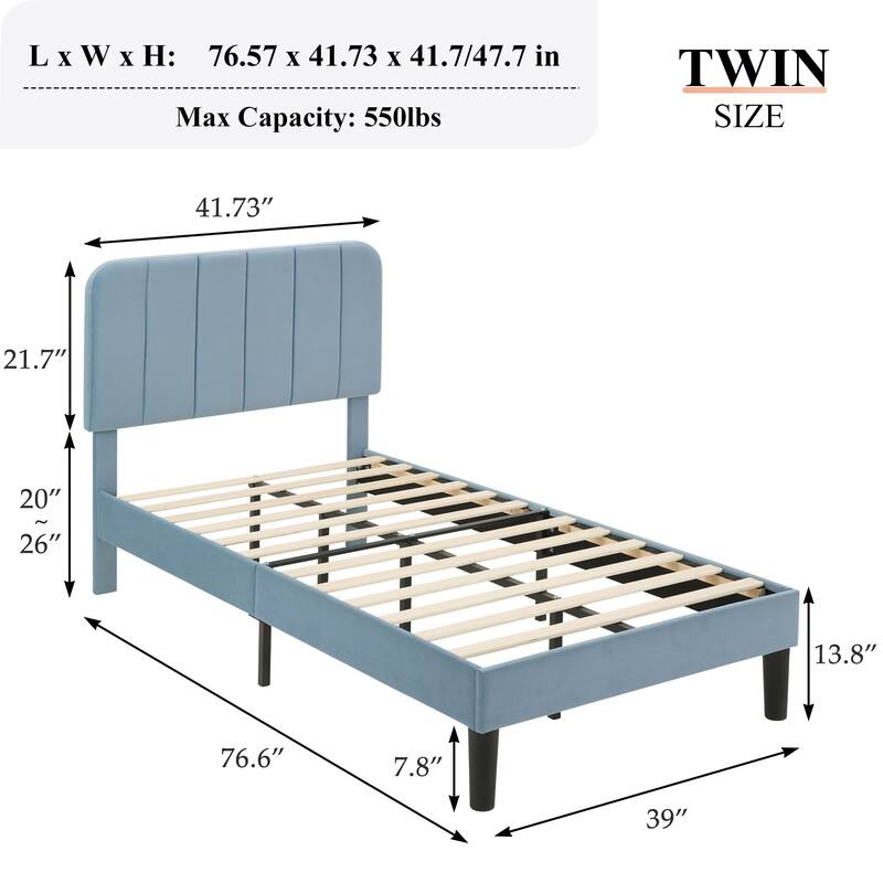 Javlergo Upholstered Bed Frames with Height-adjustable Headboard