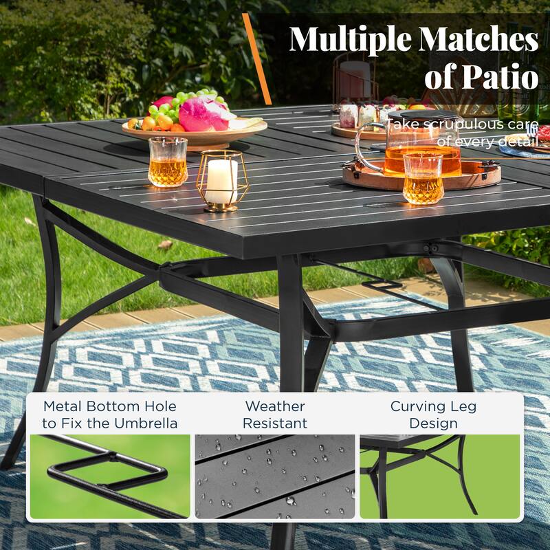 MAISON ARTS 9-Piece Patio Dining Set 1 Large Square Metal Table and 8 Stackable Chairs