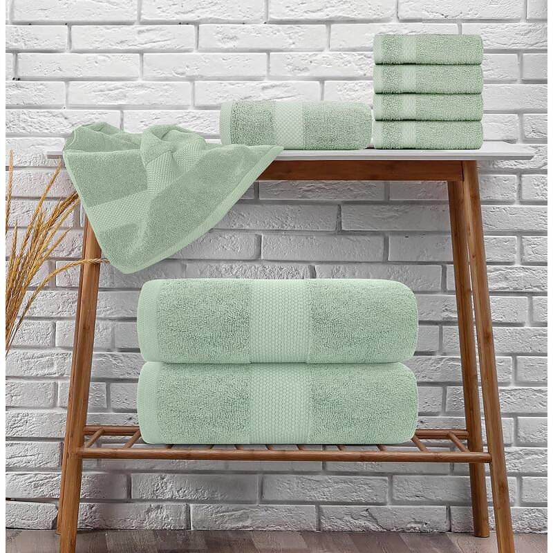 White Classic Luxury Cotton 8Pc Multi Size Towel Set [2 Bath Towels, 2 Hand Towels, 4 Washcloths]