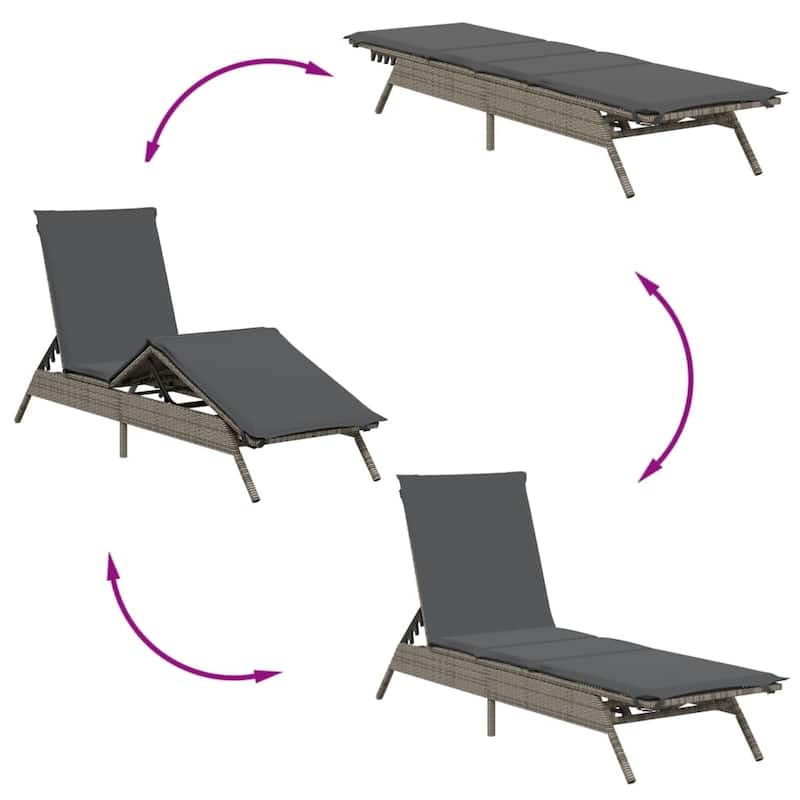 vidaXL Sun Lounger Set of 2 Grey PE Rattan 2-seater - 23.2 x 78.7 x 33.5