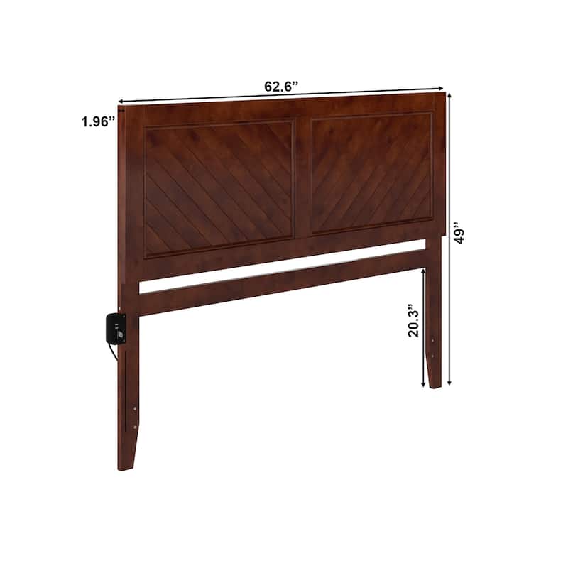 Wood Headboard Walnut Chevron Design USB Charger Bed Frame Modern Bedroom Decor