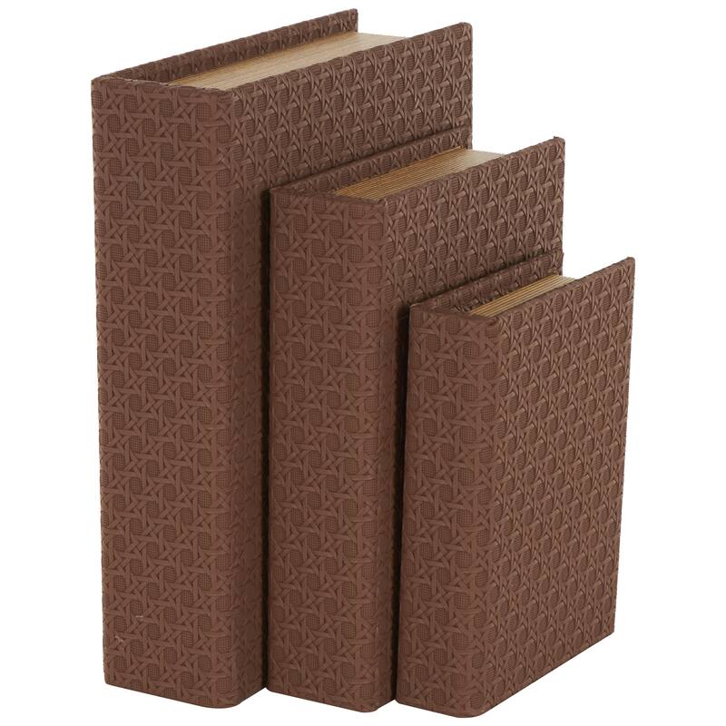 Faux Leather Book Shaped Decorative Box - Set of 3 Brown, Cream, Black, Copper - Roche River Decor - Brown Diamond - 12", 10", 8"H